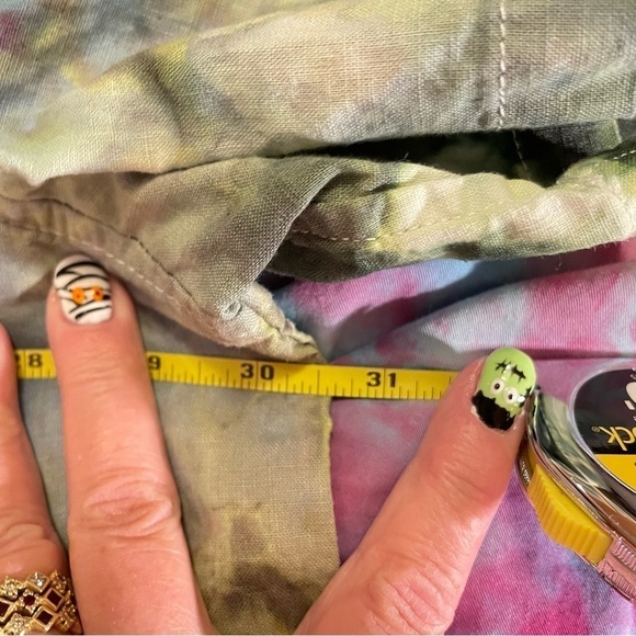 Men's tie dye linen cotton blend button down camp shirt short sleeve green 3XL - Picture 9 of 10